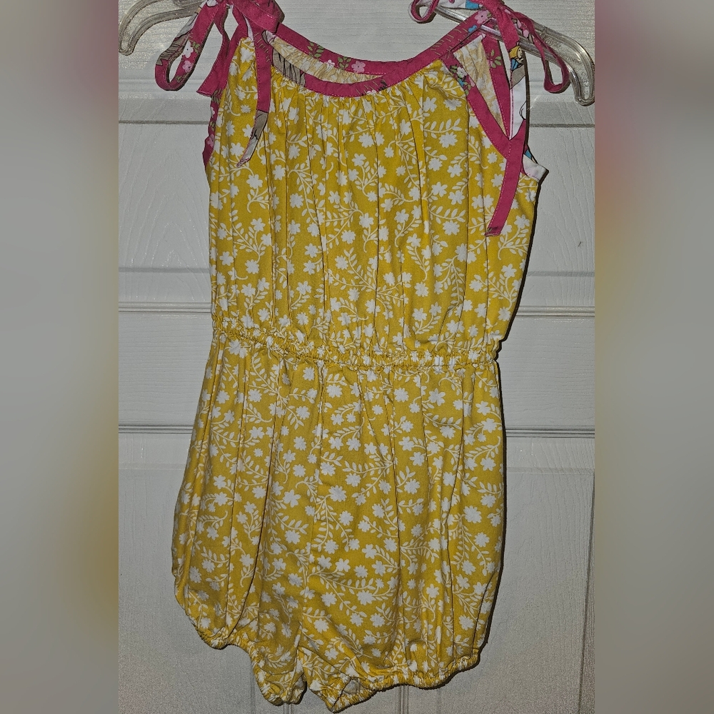 Eleanor Rose Yellow Floral Romper with Pink Straps